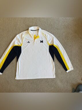 Adidas Michigan White Long Sleeve Men’s Polo with Navy & Yellow Accents